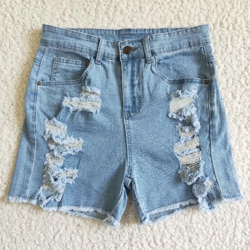 Women's denim shorts for accentuating curves :women summer blue washed denim shorts adult high quality zipper jeans Women's denim shorts for accentuating curves :women summer blue washed denim shorts adult high quality zipper jeans
