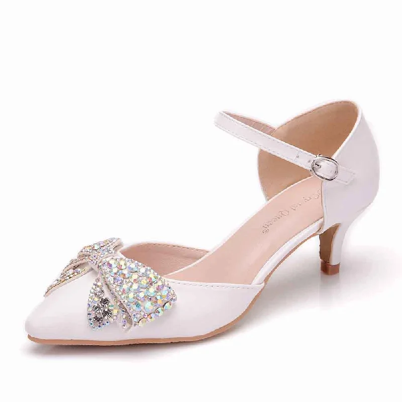 Women Thick Heel Mary-Jane Bridal Wedding Shoes with Rhinestone