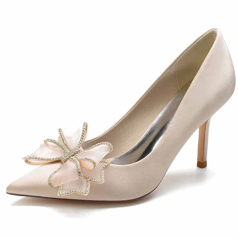 Women's Bow Pumps Satin Pointy Stilettos Wedding Dress Heeled Wedding ShoesAffordable Satin Heels with a Luxe Touch