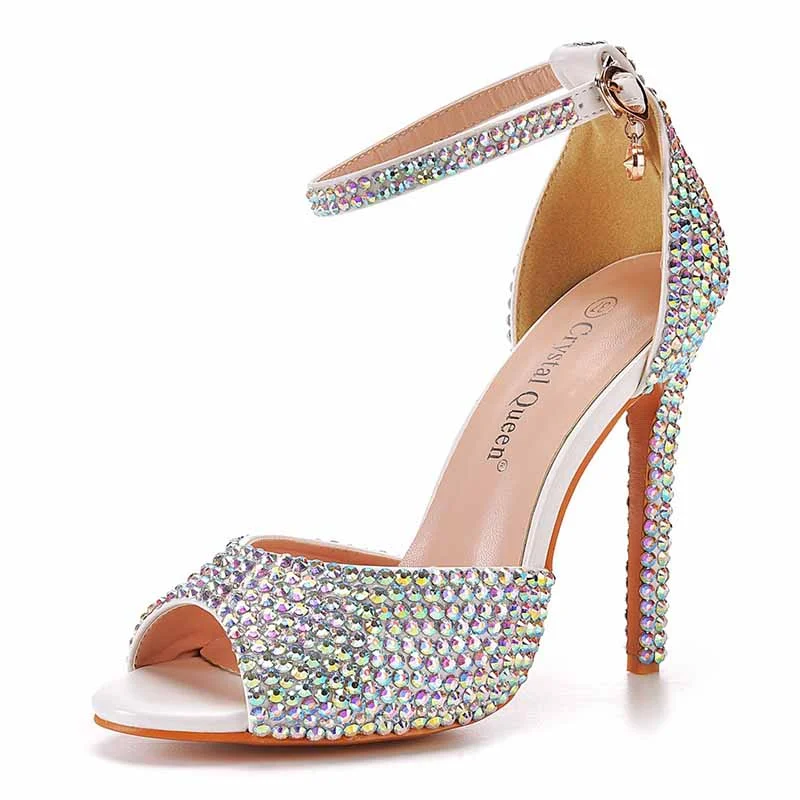 Stylish Open Toe Heels for Summer--Women's High Heels Dress Rhinestones Open Toe Pumps Shoes  4.33"