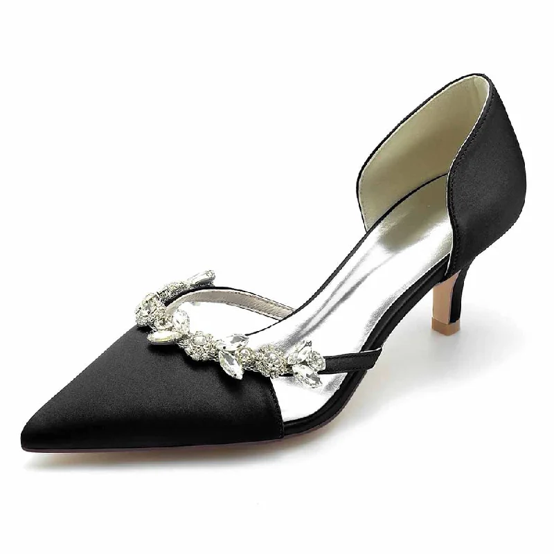 Stiletto Heel Pumps with Perfect Fit--Women's Pointed Toe Pump Satin Heels With Crystals-Fashionable & Classic