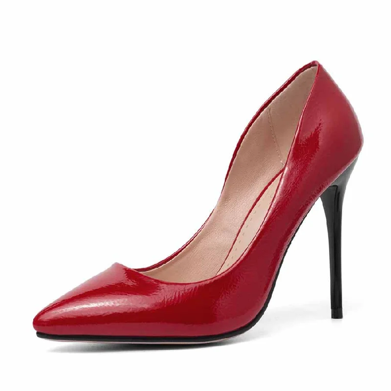 Sleek and Shiny Patent Pump Heels for a Polished Look--Women's Pointy Toe Dress Pump Patent Leather PU Heels