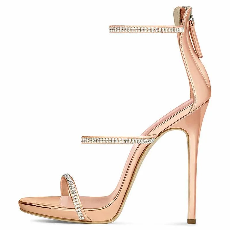 Stylish Ankle Strap Heels for Women--Women's Strappy Pointy Open Toe Ankle Strap Rhinestone Stiletto