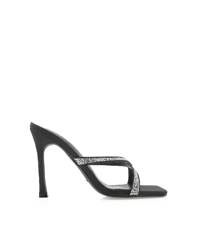 YASIN - BLACK SATIN-DIAMANTEAffordable Satin Heels with a Luxe Touch