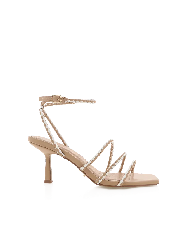 YESSICA - DARK NUDE-WHITE CONTRAST---Fashionable Kitten Heels for Date Night