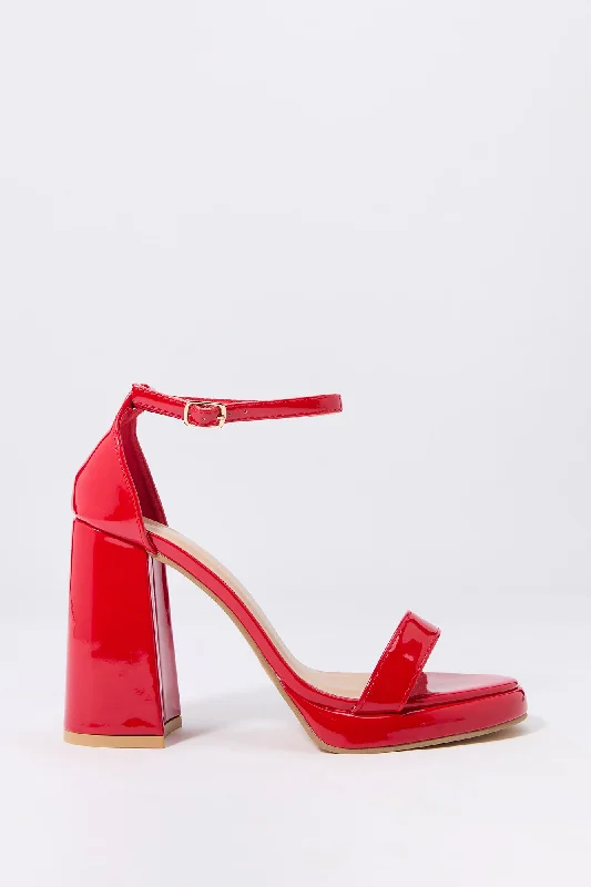 Sleek and Shiny Patent Pump Heels for a Polished Look--Faux Patent Leather Open Toe Platform Heel