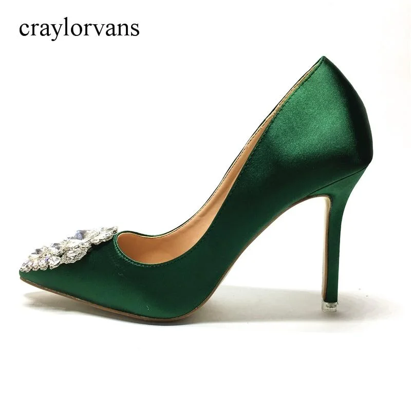 "Rhinestone, Glitter Sexy High Heels, Green Pointed Toe Pump Shoes, Crystal, Women, Wedding,  Zapatos Mujer"---Trendy Glitter Heels for a Glamorous Look