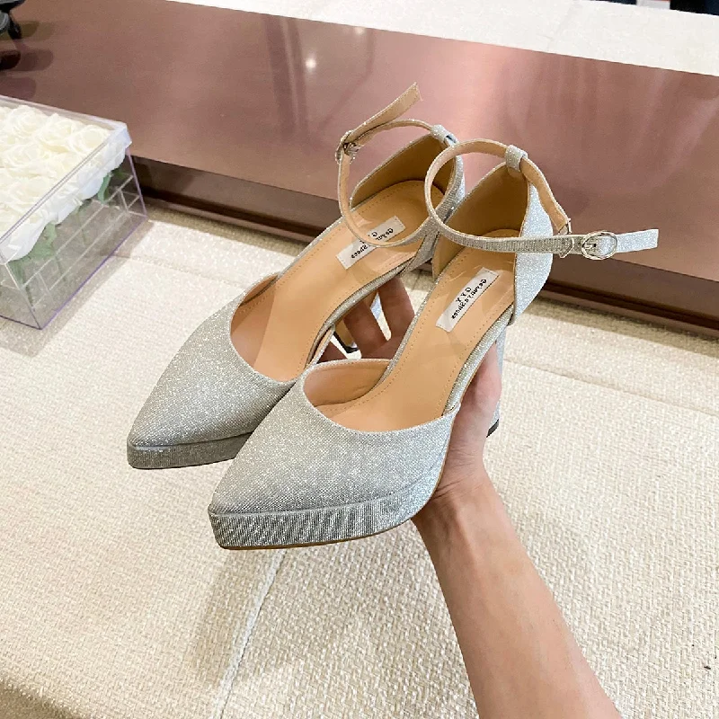 Stiletto Heel Pumps with Perfect Fit--2023 Extreme High Heels Satins Women Pumps Fashion Pointed Toe Platform Chunky Square heel Buckle Strap Party Prom Shoes-Fashionable & Classic