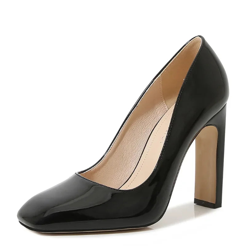 Sleek and Shiny Patent Pump Heels for a Polished Look--Female Patent Leather Pumps Square Toe Spring Summer Women Shoes