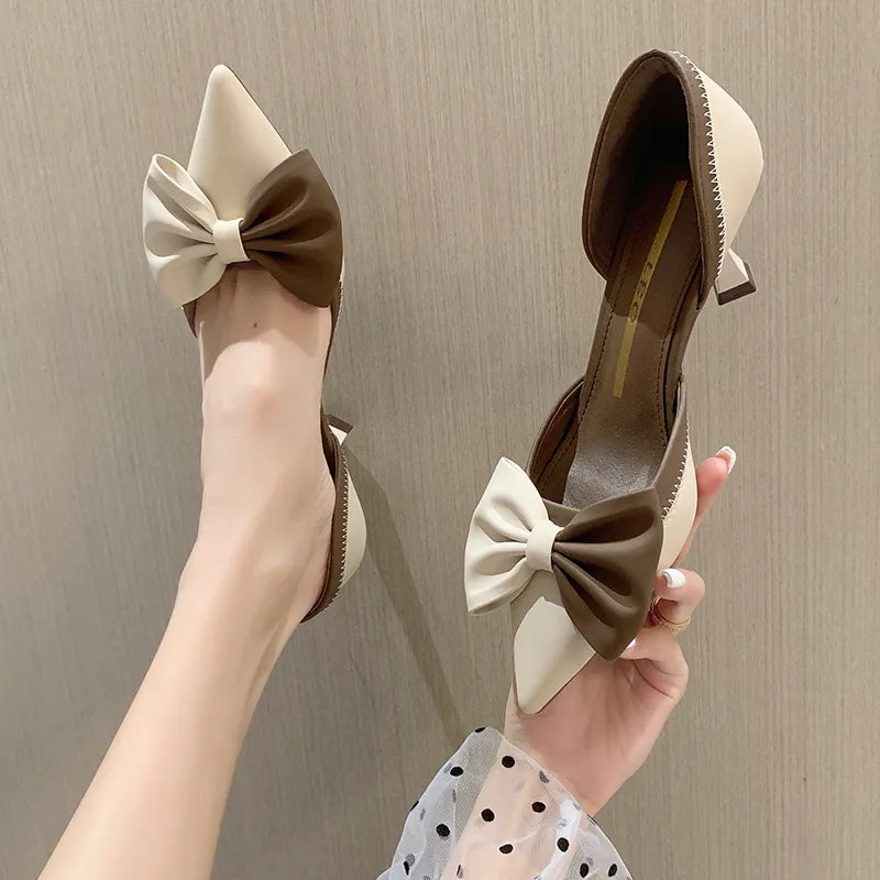 Mix Color Bowtie High Heels Shoes Women Two-Piece Thin Heels Pumps Woman---Charming Bow Pumps for a Cute and Stylish Look