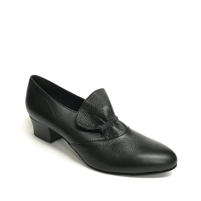 Affordable Suede Ankle Pumps for All-Day Wear--WTD: 230 Touring Co: Fanned Court: Black Leather | 1.5" French | MED | Suede Sole