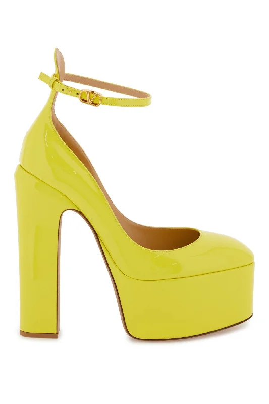 Sleek and Shiny Patent Pump Heels for a Polished Look--Tan-go Patent Leather Platform Pump  - Yellow