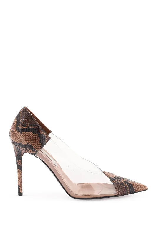 Versatile Heeled Sandals for Any Occasion---Python Print Transparent Pumps  - Marrone