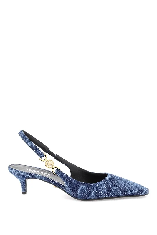 Versatile Heeled Sandals for Any Occasion---Medusa '95 Barocco Slingback Pumps  - Blue