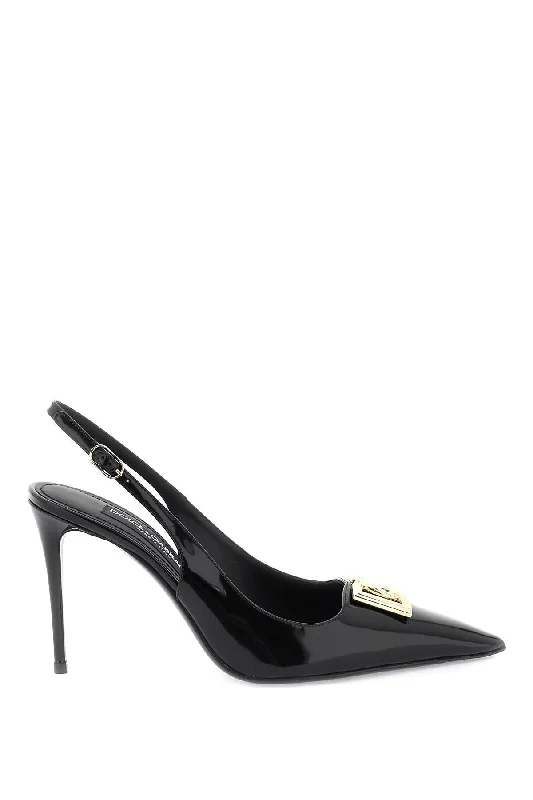 Glossy Leather Lollo Slingback Pumps  - Nero---Comfortable Leather Pumps for Office and Everyday Wear