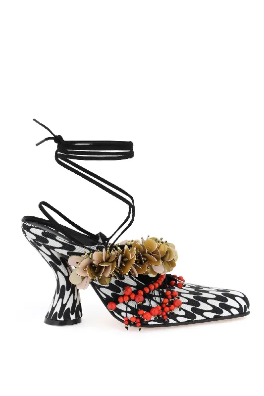 Versatile Heeled Sandals for Any Occasion---Printed Décolleté With Sequ  - White