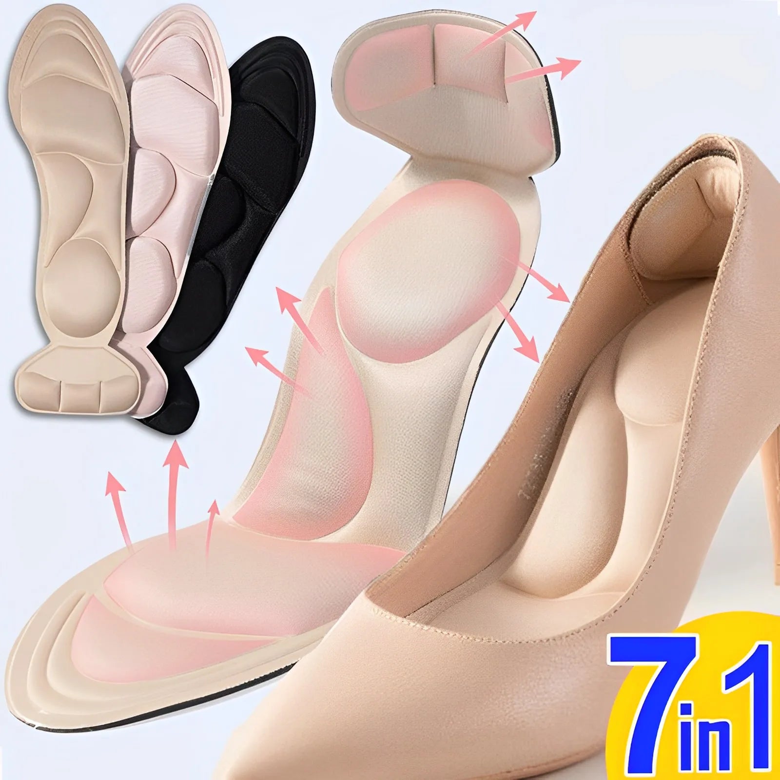 Versatile Heeled Sandals for Any Occasion---7 In 1 Soft Memory Foam Insoles High-heel Shoes Insoles Anti-slip Cutable Insole Comfort Breathable Foot Care Massage Shoe Pads