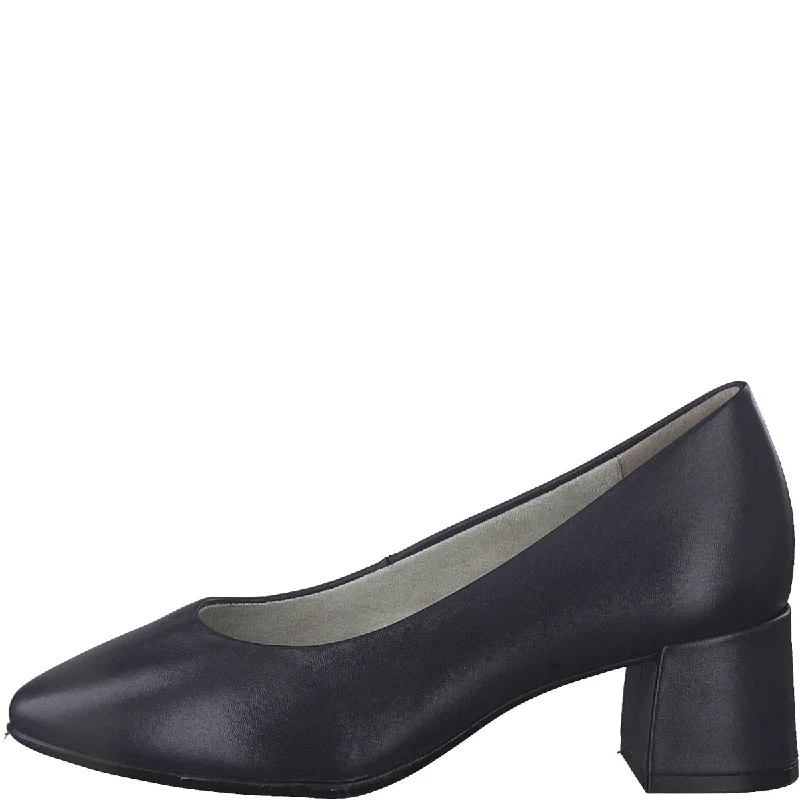 Trendy Chunky Heel Pumps for Casual Wear--Navy Pretty Pleased Block Heel Leather Pumps