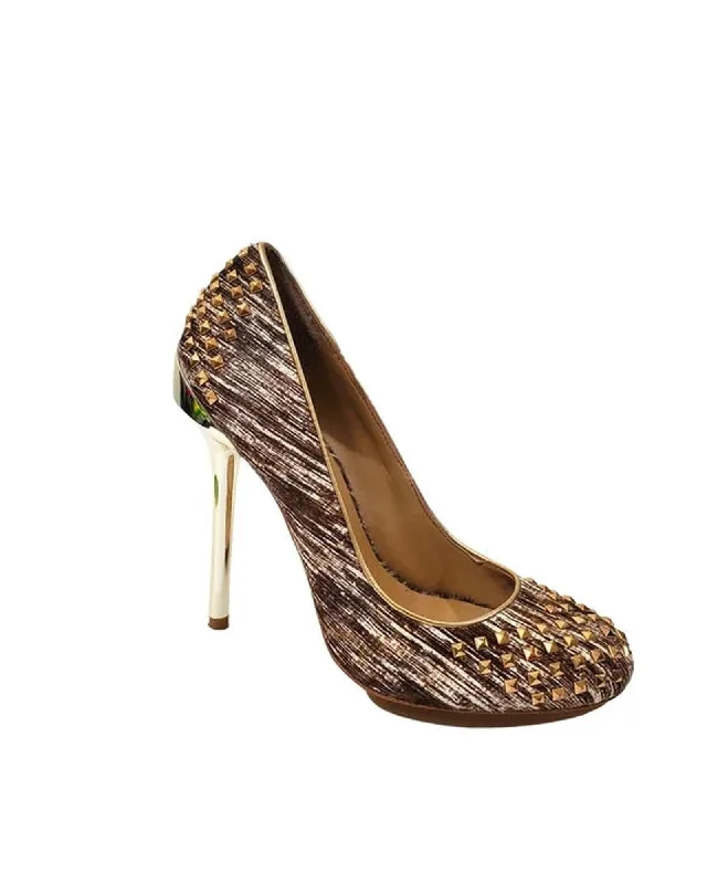 Versatile Heeled Sandals for Any Occasion---BCBGMAXAZRIA Azura Studded Metallic Fabric Pumps