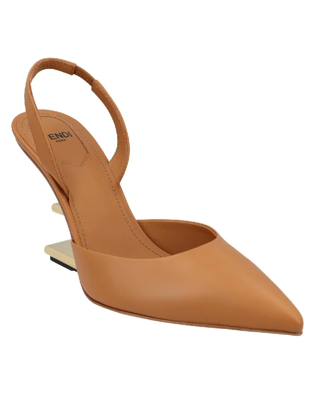 Fashionable Leather Slingback Pumps for Casual Wear--Sculpted High-Heeled Brown Leather Slingbacks