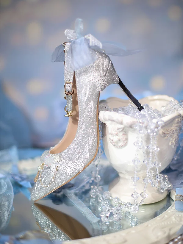 Versatile Heeled Sandals for Any Occasion---Sky Rabbit~Flowing Light Ode~Thick Heels Silver Lolita Shoes