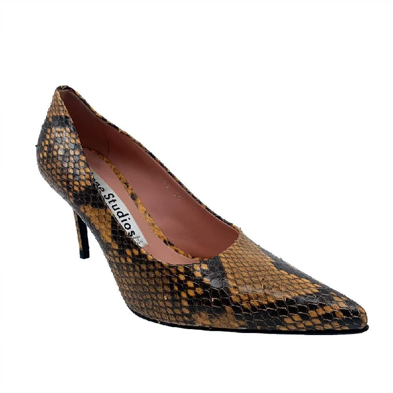 Acne Studios Women's Snakeskin Pattern Leather Heels Orange---Comfortable Leather Pumps for Office and Everyday Wear