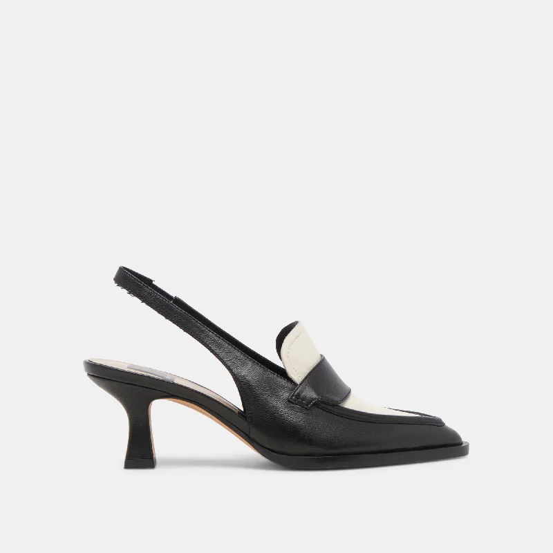 ADELE HEELS BLACK WHITE LEATHER---Comfortable Leather Pumps for Office and Everyday Wear