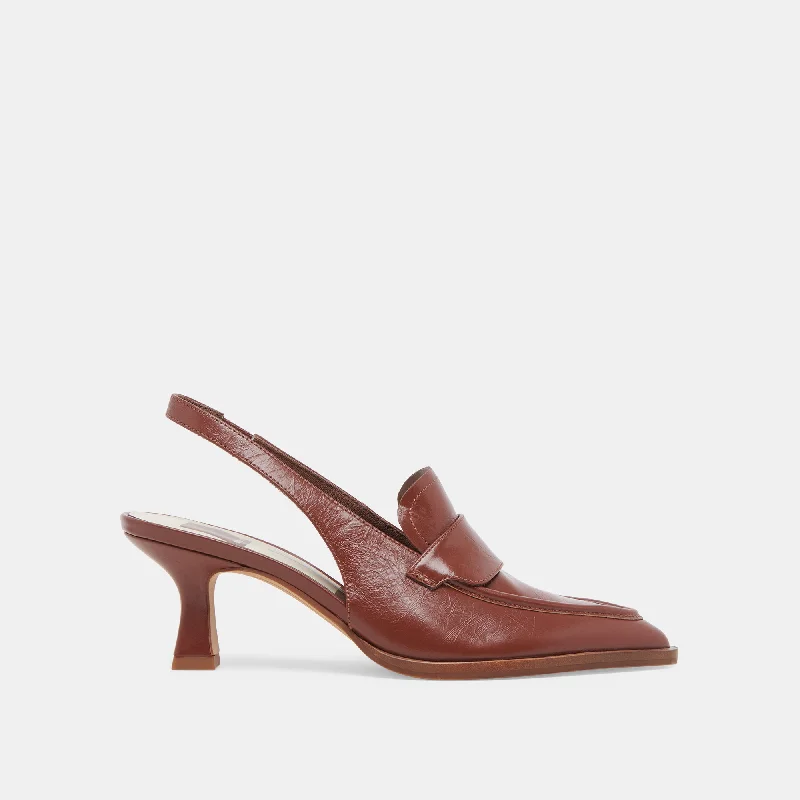 Sleek and Shiny Patent Pump Heels for a Polished Look--ADELE HEELS BROWN CRINKLE PATENT LEATHER