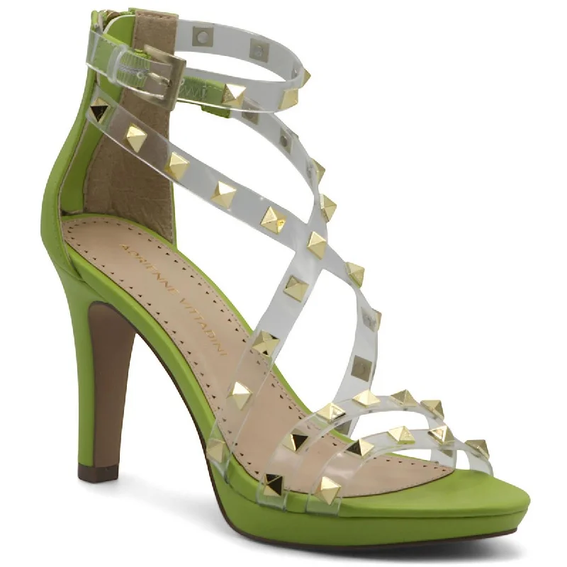 Stylish Ankle Strap Heels for Women--Adrienne Vittadini Womens Gravie Faux Leather Studded Ankle Strap