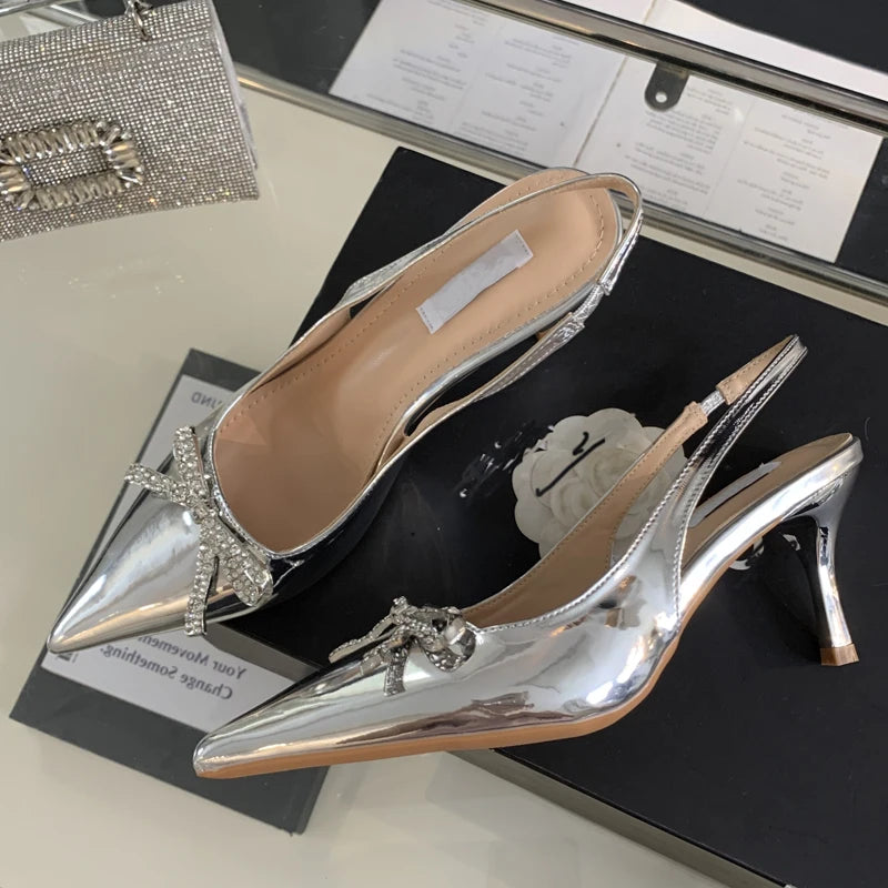 Stiletto Heel Pumps with Perfect Fit--Advbridge  Fashion CRYSTAL Butterfly-knot Women Pumps Sexy Pointed Toe Slingbacks Low Thin Heel Elegant Mule Ladies Shoes-Fashionable & Classic