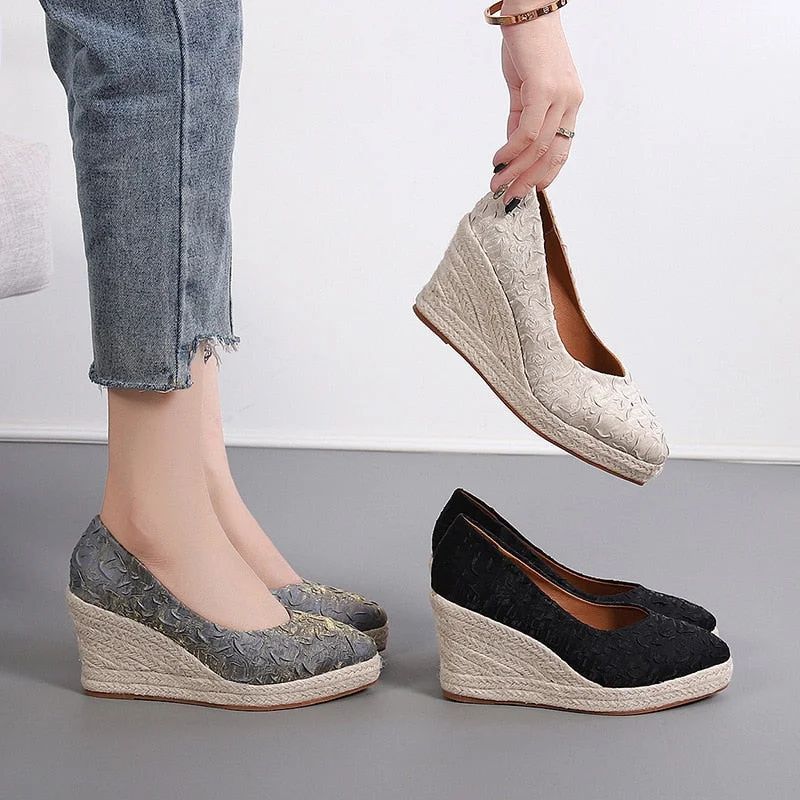 Versatile Dress Heels for Formal and Casual Wear---Advbridge Fashion High Heels Women Wedges Shoes Elegant Ladies Party Shoes Brand Women Pumps Retro Woman Wedge Heel 8cm A3800