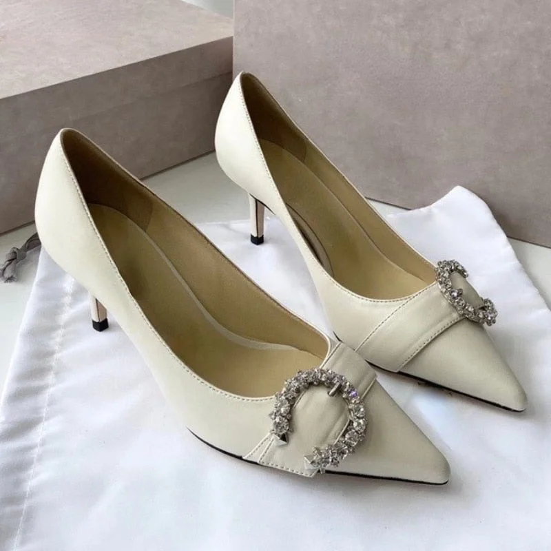 Affordable Rhinestone Pumps for a Dazzling Look---Advbridge New Crystal Rhinestone Buckle French High Heels Women Pointed Stiletto Heel All-Matching Women's Shoes Pumps