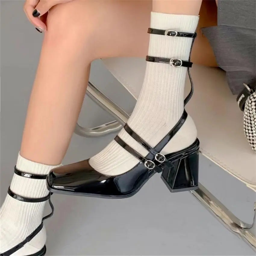 Advbridge Women Shoes Square Toe Pumps Gladiator Ankle Strap Buckle High Heels Plus Size 40-43 Elegance Ladies Back Empty Single Shoe---Durable Square Toe Block Heels for Everyday Use