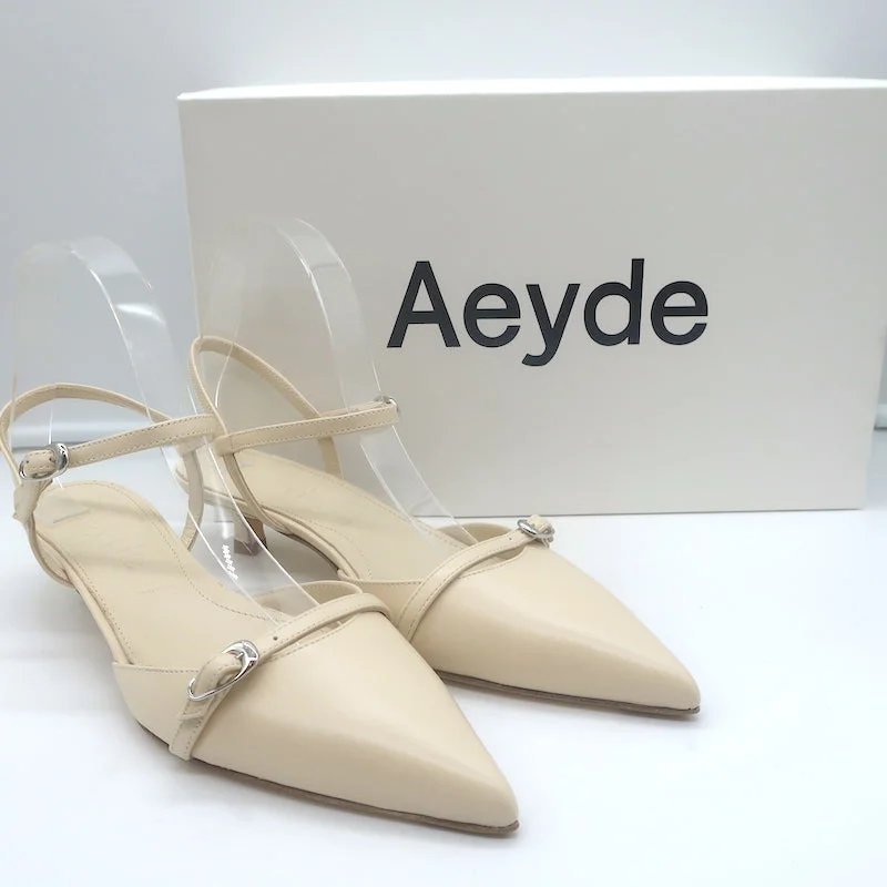 Aeyde Melia Ankle Strap Kitten Heel Pumps Ivory Leather Size 38 NEW---Fashionable Kitten Heels for Date Night