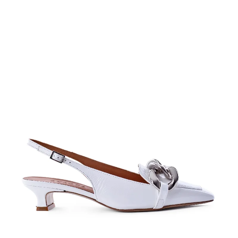 Erity White Naplak Slingback Pumps---Fashionable Kitten Heels for Date Night