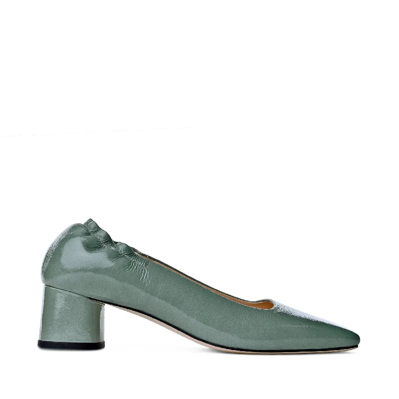 Nyoko Avocado Green Soft Naplak Pumps---Fashionable Kitten Heels for Date Night