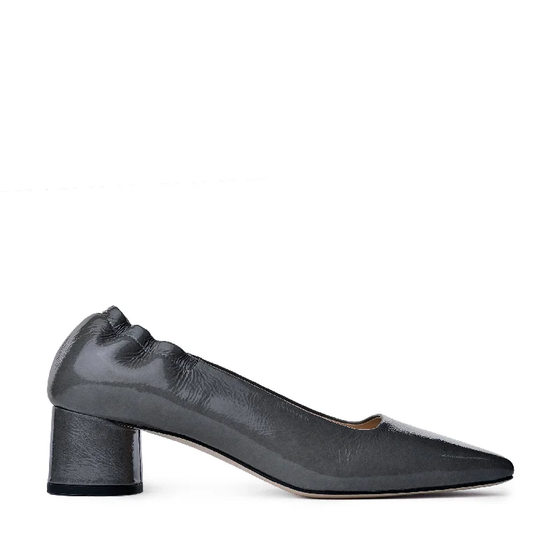 Nyoko Grey Soft Naplak Pumps---Fashionable Kitten Heels for Date Night