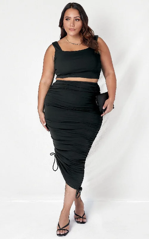Women's tulle-lined denim skirts for playful outfits -Akira Drawstring Skirt - Black Women's tulle-lined denim skirts for playful outfits -Akira Drawstring Skirt - Black