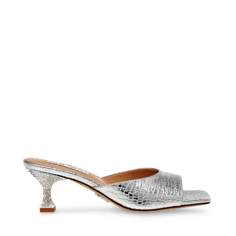 ALAYAH SILVER CROC---Fashionable Kitten Heels for Date Night