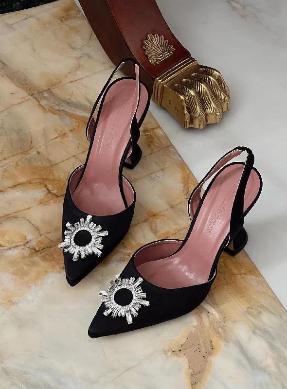 Alena Jewel Slingback Heels Black---Fashionable Kitten Heels for Date Night