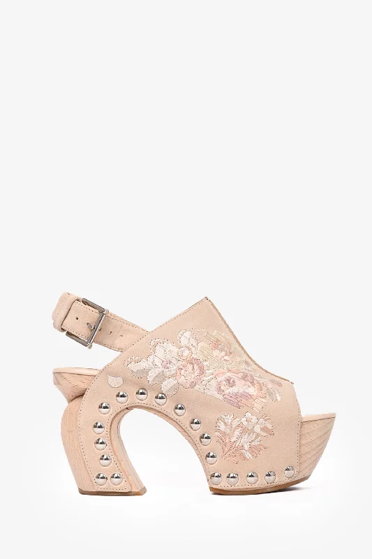 Affordable Suede Ankle Pumps for All-Day Wear--Alexander McQueen Beige Suede Floral Platform Heels Size 37