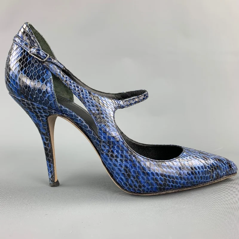 ALEXANDER WANG Inka Size 8.5 Blue & Black Embossed Leather Pumps---Comfortable Leather Pumps for Office and Everyday Wear