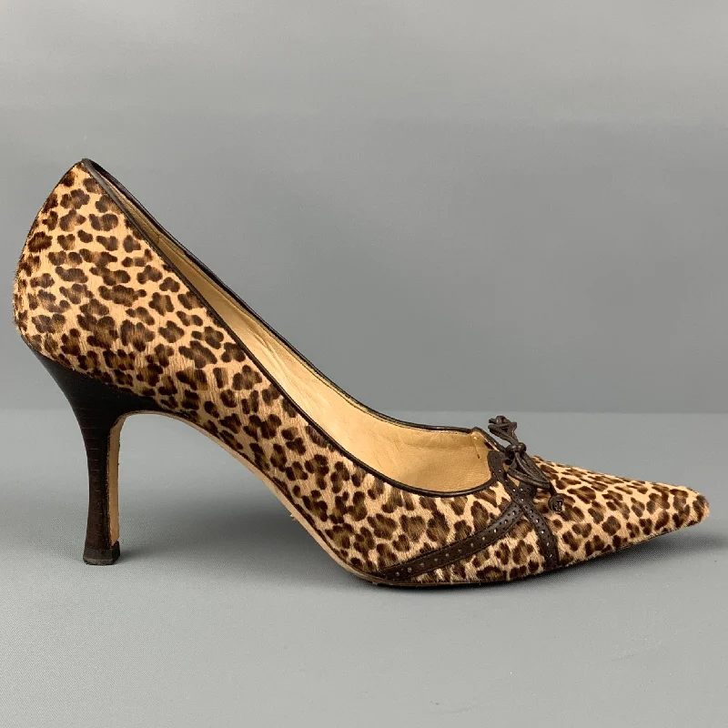 ALEXANDRA NEEL Size 7 Beige Brown Calf Hair Animal Print Bow Pumps---Charming Bow Pumps for a Cute and Stylish Look