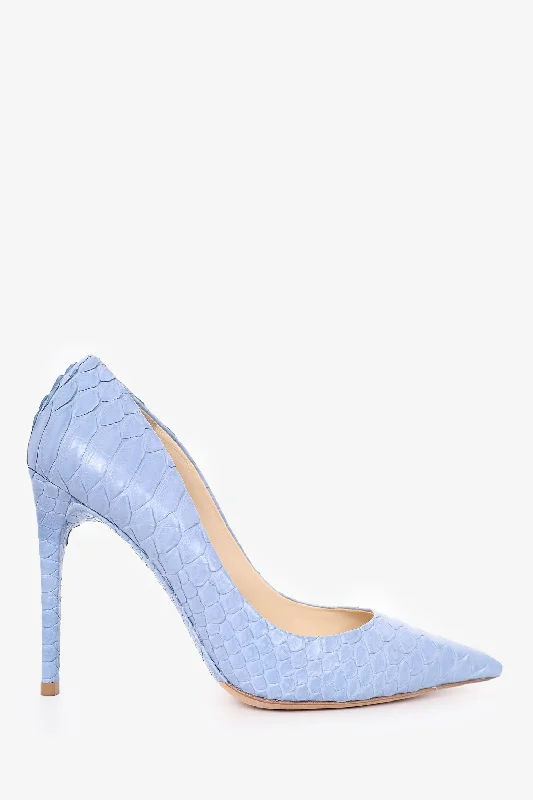 Stiletto Heel Pumps with Perfect Fit--Alexandre Birman Blue Python Pointed Toe Heels Size 37-Fashionable & Classic