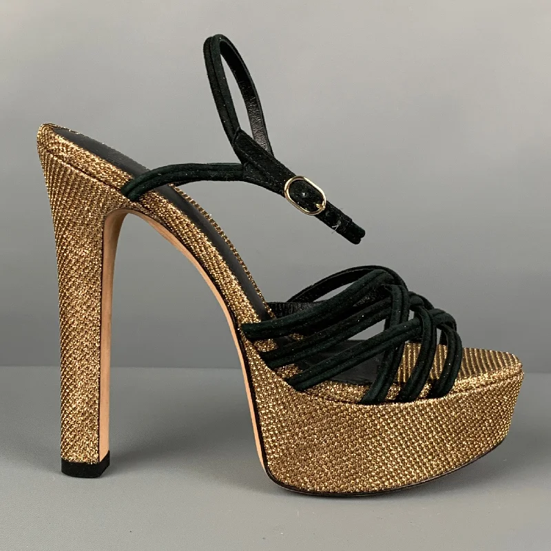 Affordable Rhinestone Pumps for a Dazzling Look---ALEXANDRE BIRMAN Size 7 Gold Black Vicky Crystal Pumps