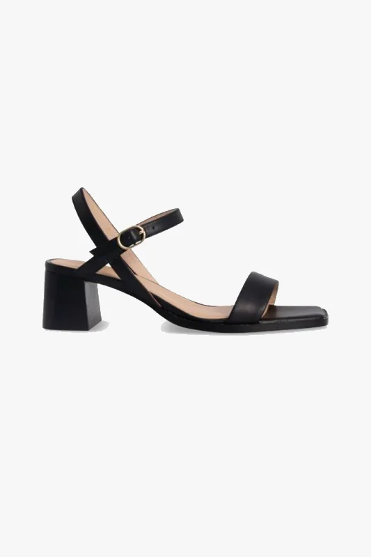 Alisia Black Square Toe Ankle Strap Mid Heel---Durable Square Toe Block Heels for Everyday Use