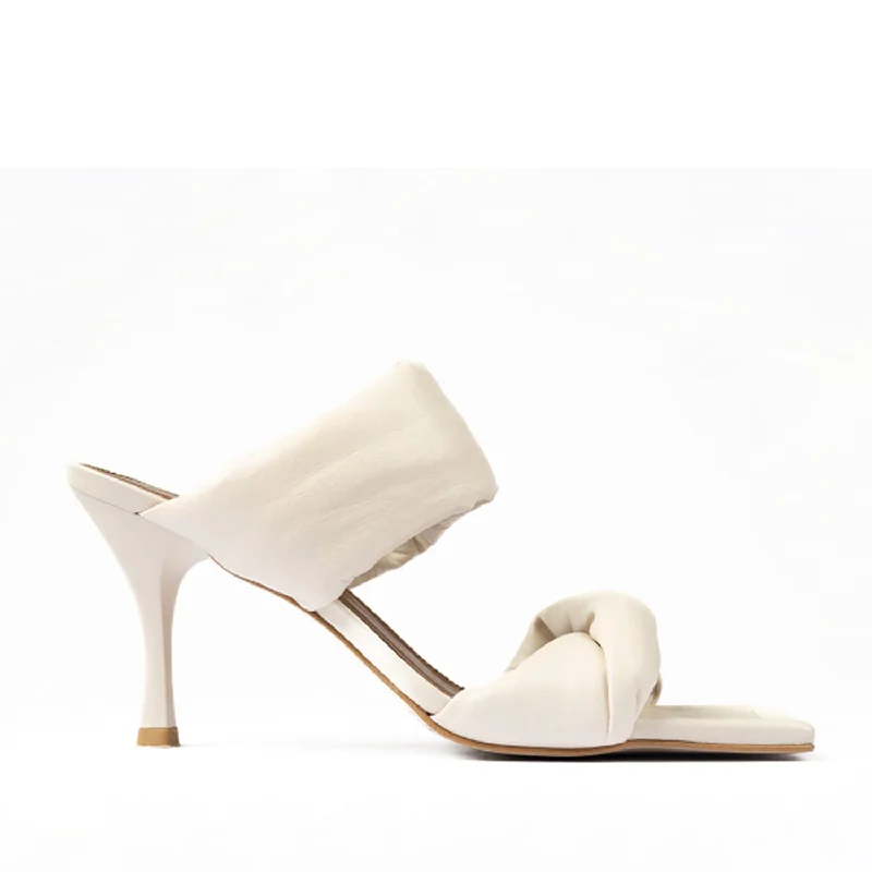 Alohas Women's Twist Strap in White---Fashionable Kitten Heels for Date Night