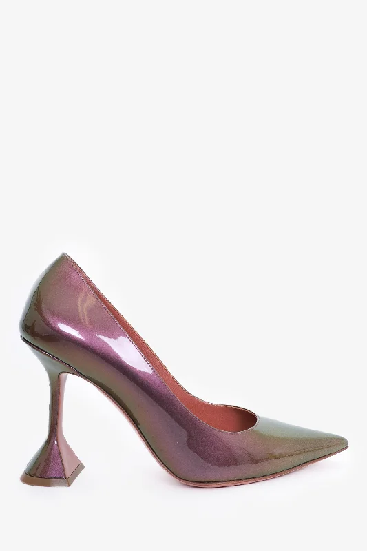 Sleek and Shiny Patent Pump Heels for a Polished Look--Amina Muaddi Patent Leather 'Ami' Pointed Heels Size 40