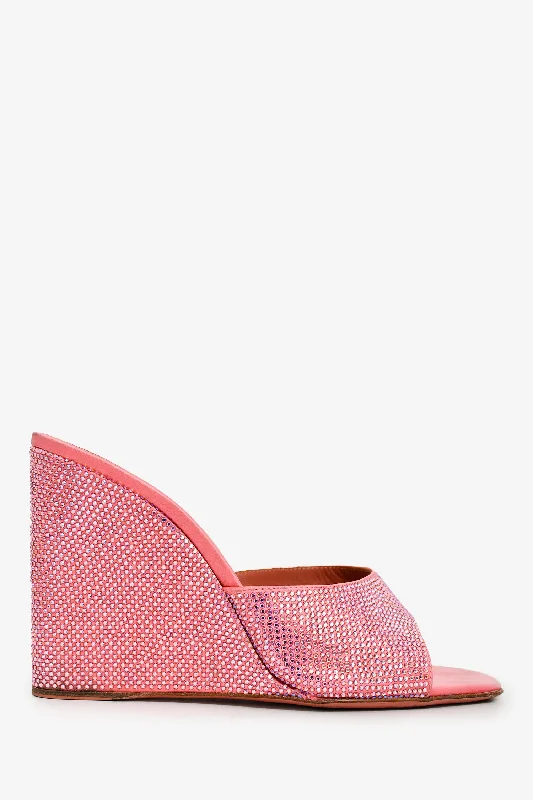 Amina Muaddi Pink Embellished Wedged Heels Size 38---Chic Embellished Pumps for a Glamorous Look