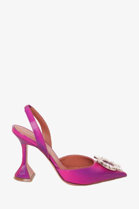 Fashionable Leather Slingback Pumps for Casual Wear--Amina Muaddi Purple Begum Leather Slingback Pumps Size 38